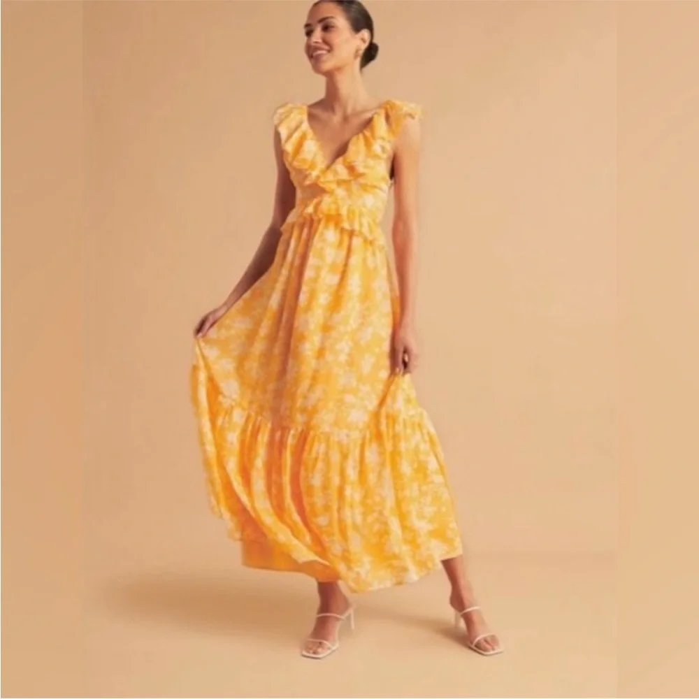 Abercrombie & Fitch Drama Ruffle Maxi Dress sz L GUC